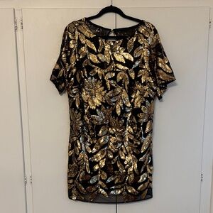 Maeve Black and Gold Sequin Dress